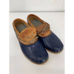 L.L Bean Womans 8 Blue Rain Shoes with Tan Brown Leather